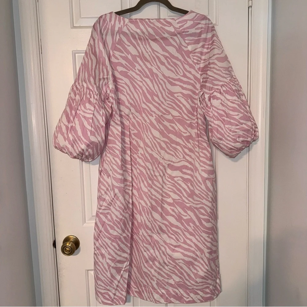 Chico's Light Pink white zebra print balloon sleeve midi dress L 12/14 - Picture 13 of 16